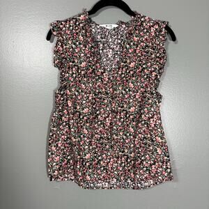 BB Dakota Steve Madden Women's Black & Pink Calico Cottagecore Top - Size Small